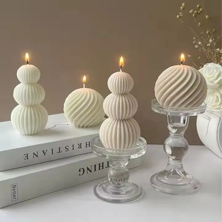 Nordic simple home decor geometric shaped candle pillar white origami ball scented candle