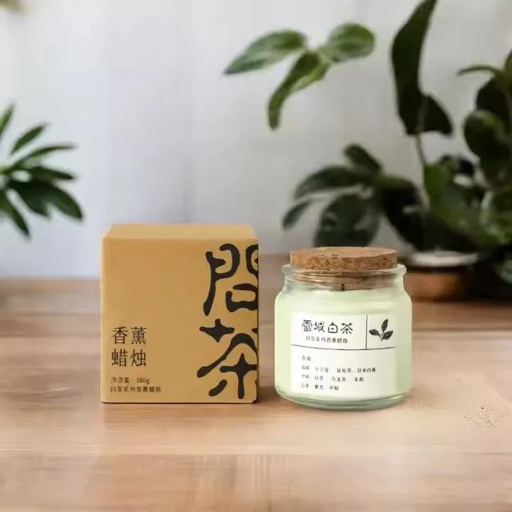 Long lasting aroma candles home decor tea series glass jar scented candle soy wax candle with cork lid