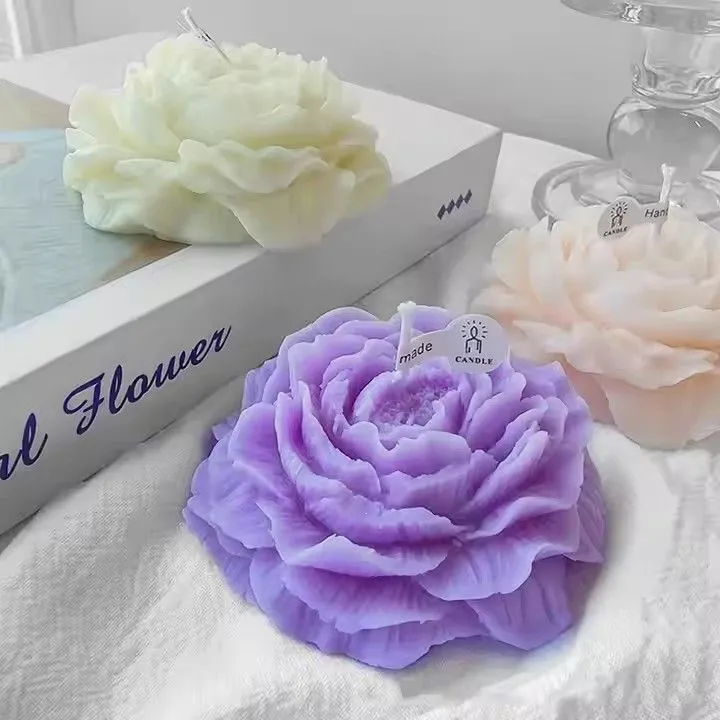 Aesthetic scented flower shape smokeless aromatherapy candle minimal decor paraffin wax peony scented candle