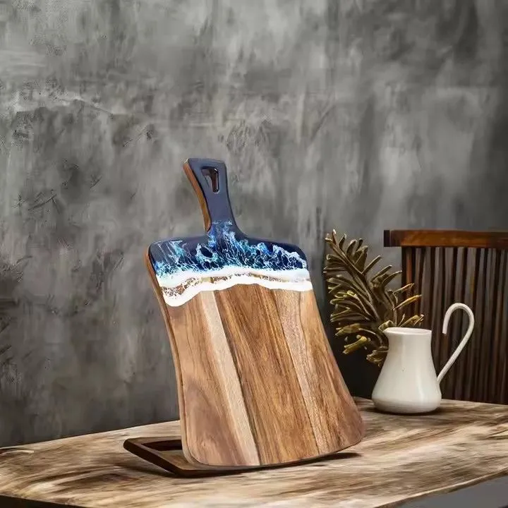 Home kitchen tools wooden charcuterie pizza cheese board exproy resin wood cutting board with handle