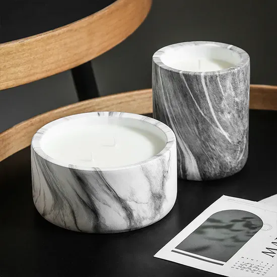 Scandinavian Round Simulation Marbled Wood Grain Candle Cup Aromatherapy Ceramic Wax Candle Cup