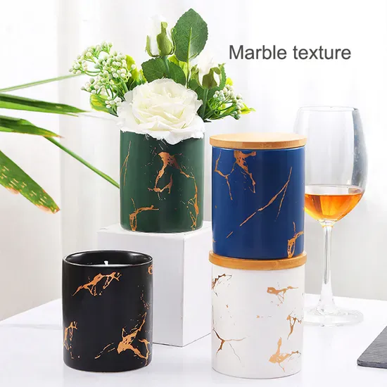 Luxury 10oz Matte Candle Jar Empty Candle Cup Custom Logo Ceramic Black Marble Candle Jar