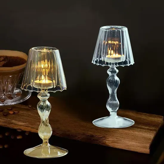 European Simple Style Silver-Plated Borosilicate Glass Candlestick Table Lamp for Home Decoration and Candles