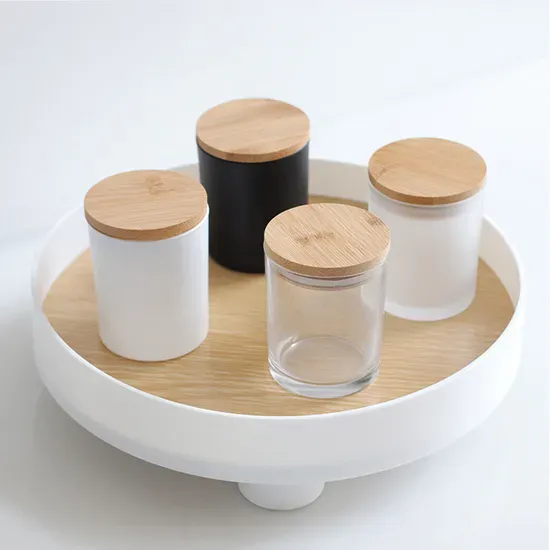 Wholesale Frosted Candle Jars with Wooden Lid Customized Logo Candle with Bamboo Lid for Candle Making