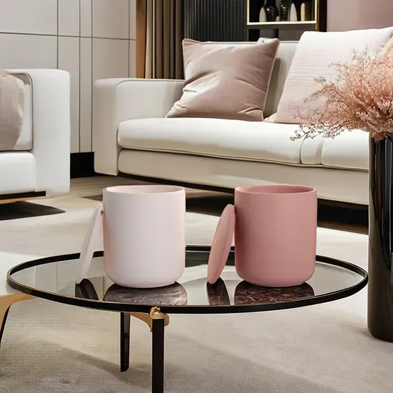 Creative Cylinder Matte Ceramic Candle Jar Home Decoration 10oz Empty Minimalist Candle Jars Vessels with Lids
