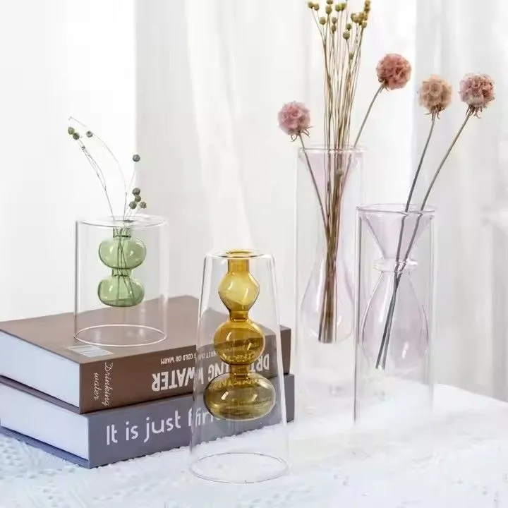 Nordic colored glass vase ornaments creative hydroponic transparent flower dryer home living room decoration