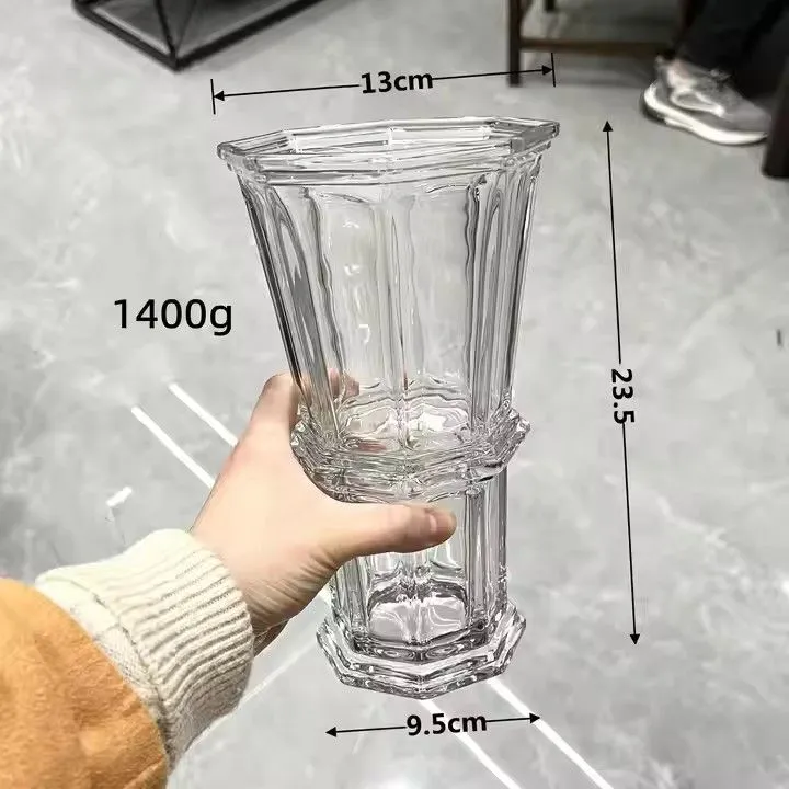 Ribbed Crystal Glass Bud Flower Vases Tall Large Art Glass Candle Vases For Wedding Centerpieces Home Decor Plants Candles