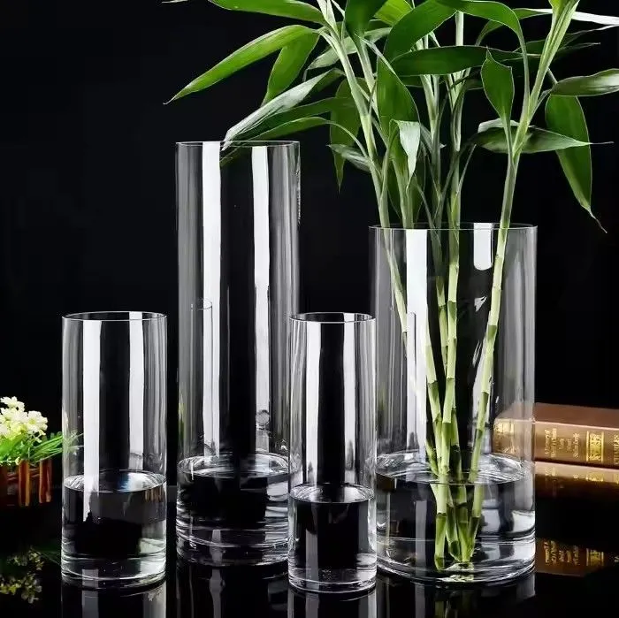 Various size nordic vintage glass cylindrical bud vase for decoration family office wedding centerpiece