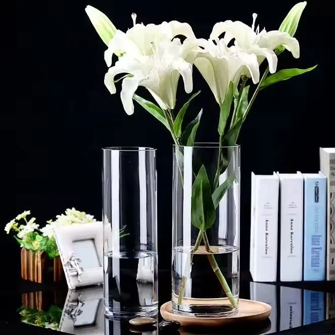Various size nordic vintage glass cylindrical bud vase for decoration family office wedding centerpiece