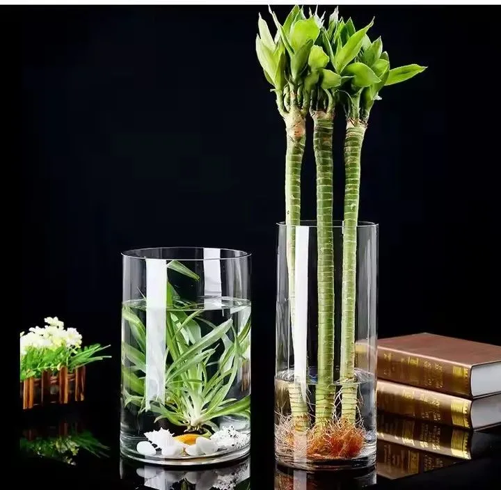 Various size nordic vintage glass cylindrical bud vase for decoration family office wedding centerpiece