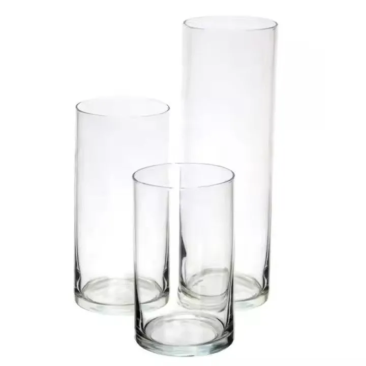 Various size nordic vintage glass cylindrical bud vase for decoration family office wedding centerpiece