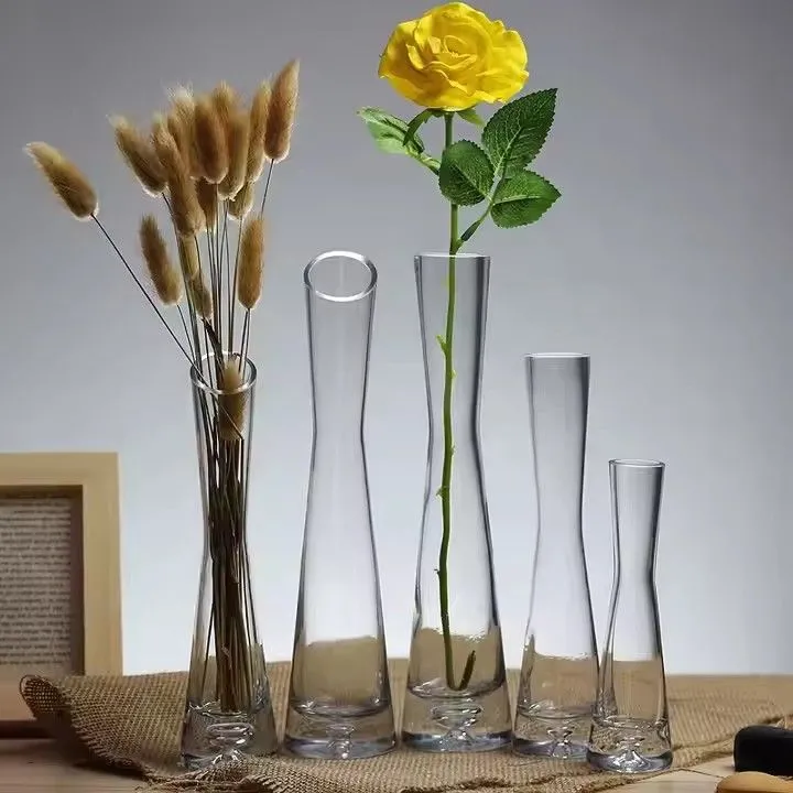 Hand Made Glass Vase Clear Blown Single Stem Vases for Home and Office Decoration