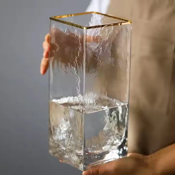 Customized Houseware Decorative Wedding Decoration Clear Elegant Rectangle Transparent Tall Cylinder Glass Flower Vase