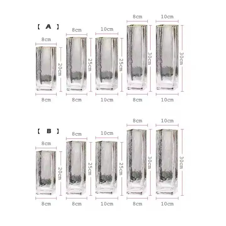 Customized Houseware Decorative Wedding Decoration Clear Elegant Rectangle Transparent Tall Cylinder Glass Flower Vase