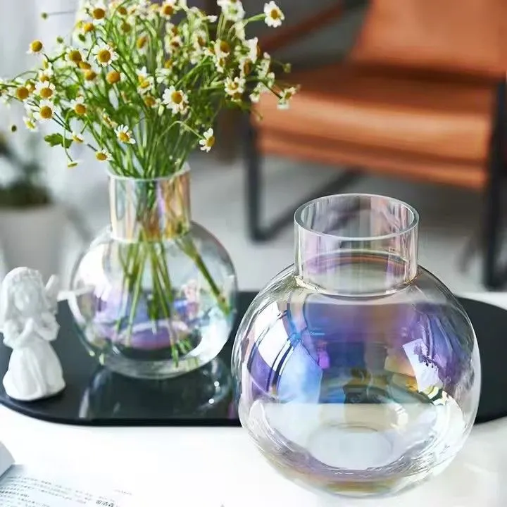 Nordic Ball Straight Mouth Colorful Glass Vase Living Room Desktop Flower Arrangement Water Vase