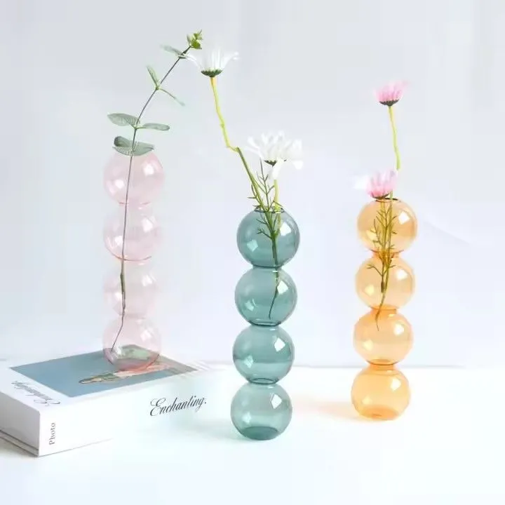 Wholesales Abstract Ball Bubble Interior Decor Modern Nordic Colored Borosilicate Flower Vase Glass Home Decoration Vases