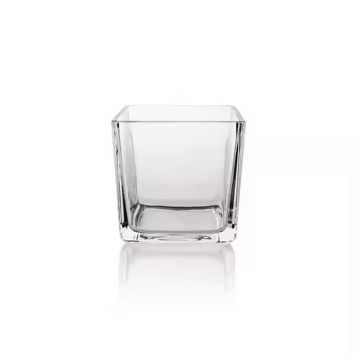 Morden Style Flat Circle Tall Cube Home Decor Clear Tabletop Square Glass Vase