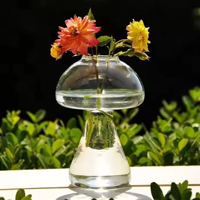 Creative home mushroom glass vase hydroponics vase for furnishing