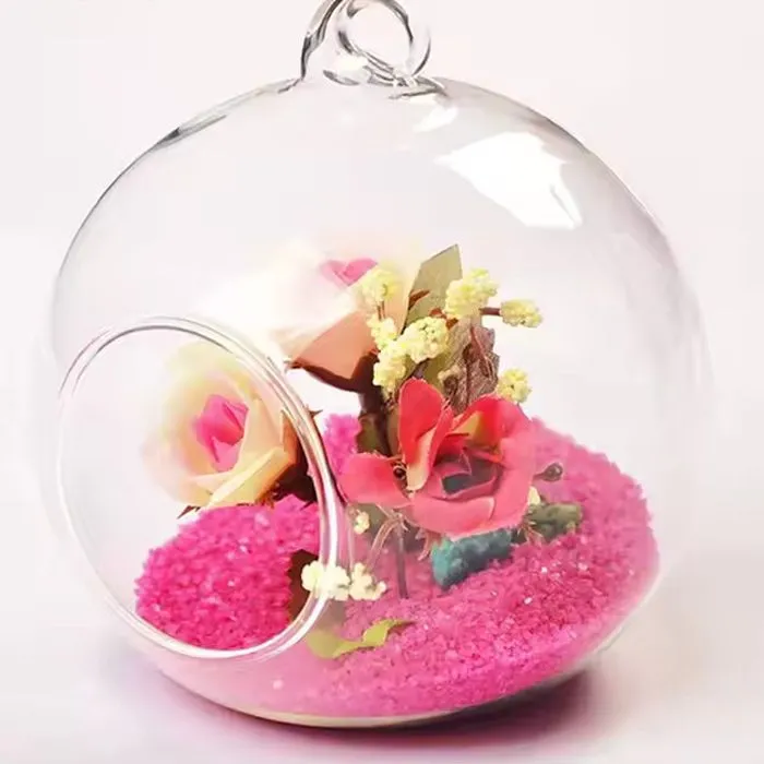 Clear round glass vase with hole made in China