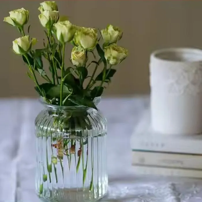 Glass material clear ribbed large jar glass vase for home
