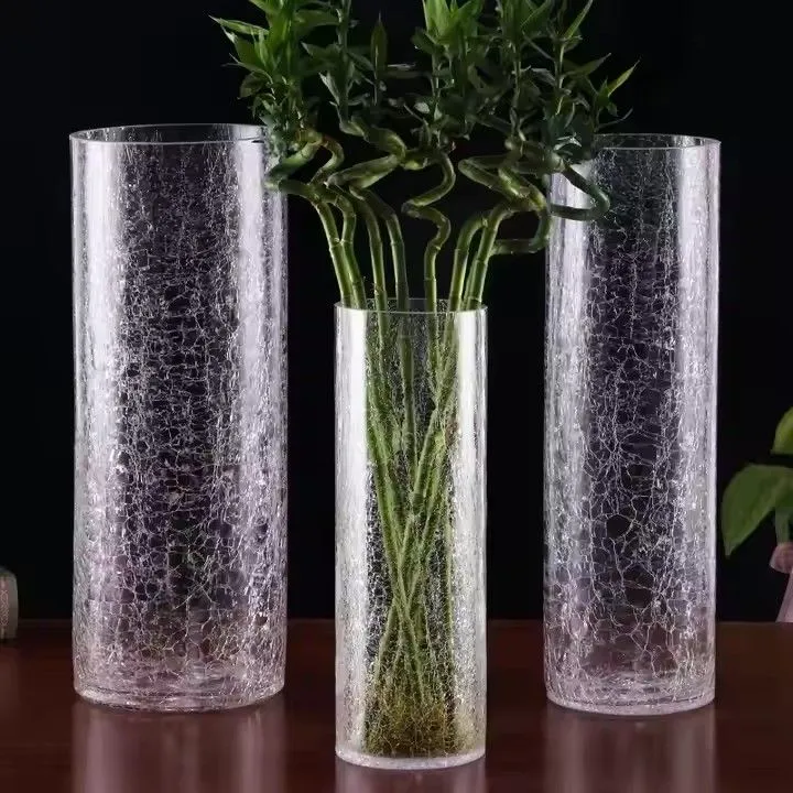 High quality transparent cracked glass vase with lights