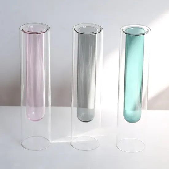 Hand Blown Tabletop Decoration Tall Double Layer Clear Colored Borosilicate Glass Tube Plant Vase for Flower Arrangements