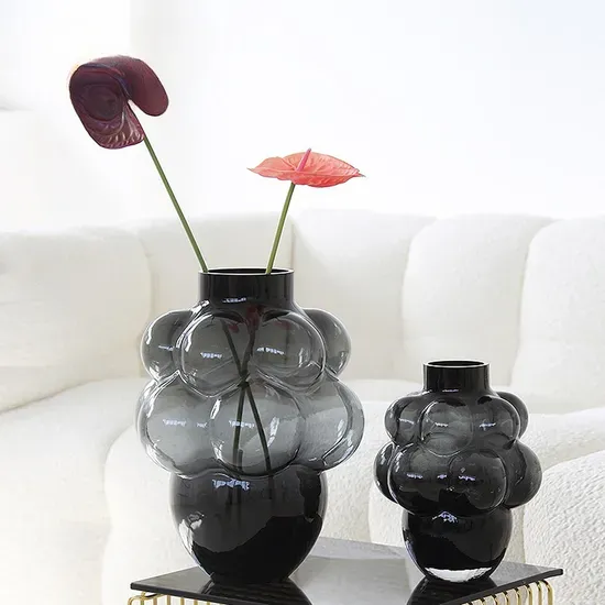 Manufacturers Irregular Shape Clear Colorful Embossed Morden Nordic Bubble Glass and Crystal Wedding Cylinder Vase