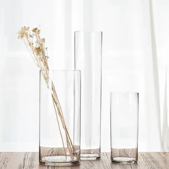 Transparent Flat Straight Cylinder Vase Living Room Flower Arrangement Decoration Large Floor Rich Bamboo Flower Vase