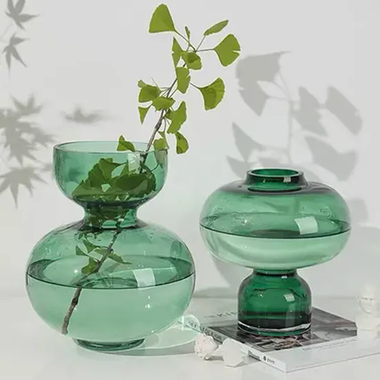 Vase Handblown Solid Color Glass Flower Arrangement Modern Optic Gourd Shape Vase Table Decor Centerpieces Accent Vases