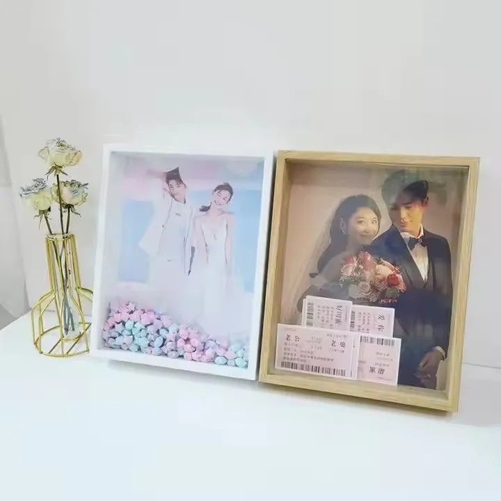 Custom Hollow Three-dimensional Photo Frame 6 Inch 7 Inch Double-sided Glass Solid Wood Picture Frame