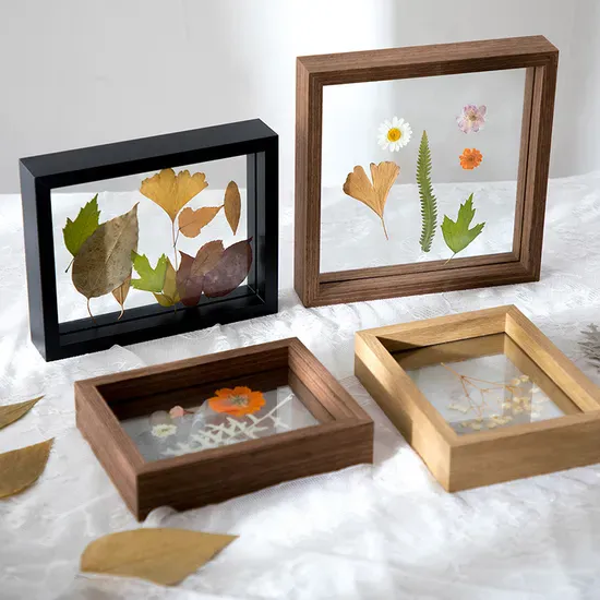 European Style Picture Frame MDF Wood Double Sided Glass Floating Picture Photo Frame for Home Decor