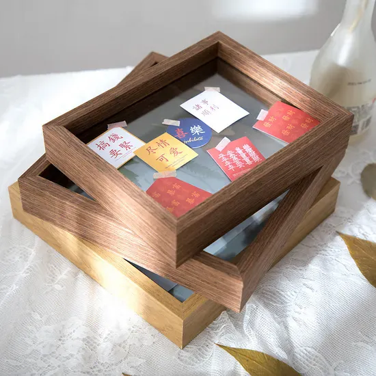 European Style Picture Frame MDF Wood Double Sided Glass Floating Picture Photo Frame for Home Decor