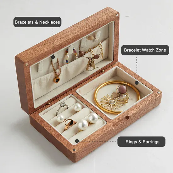 Black Walnut Wooden Jewelry Storage Box Rings Earrings Bracelets Engraved Logo Custom Wood Jewelry Box