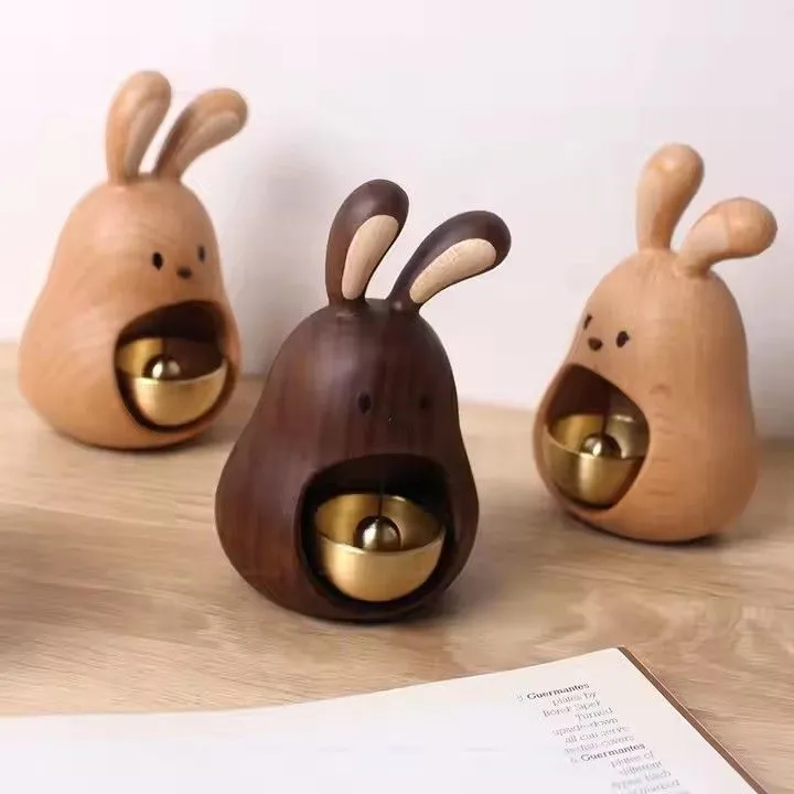 Dopamine Wind Chime Hanging Brass Bells Housewarming Gift Decorative Rabbit Magnetic Wooden Doorbell