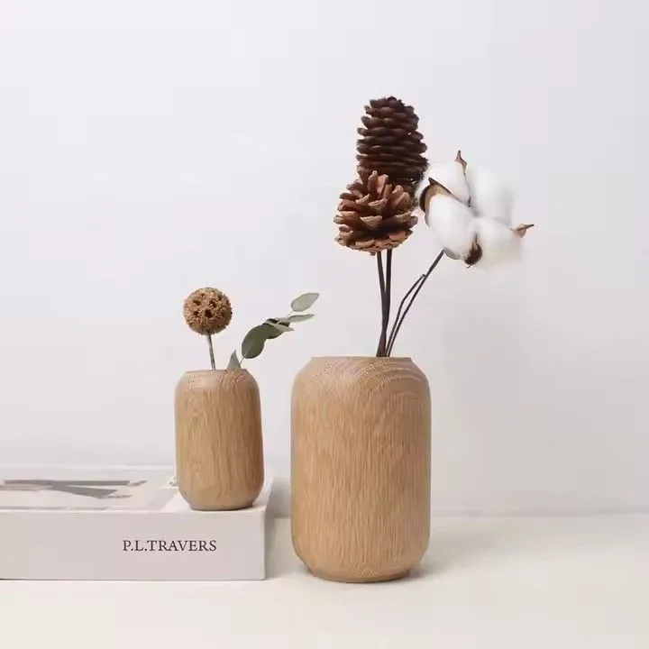 Design Wood Flower Vase Home Office Wedding Tabletop Decorative Wooden Vase