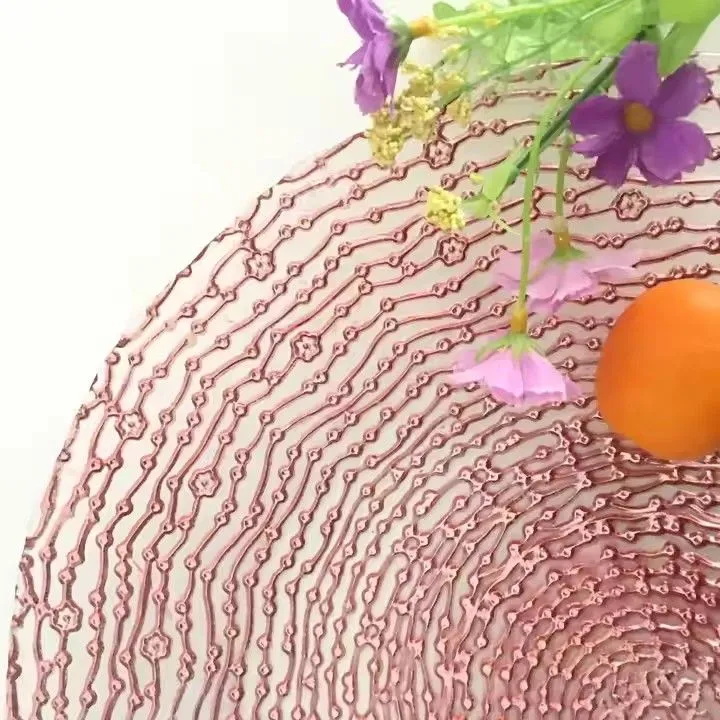 Colorful 33cm Glass Plate for Wedding Party Wholesale Pineapple Print Plated Glass Plate Serving Plate