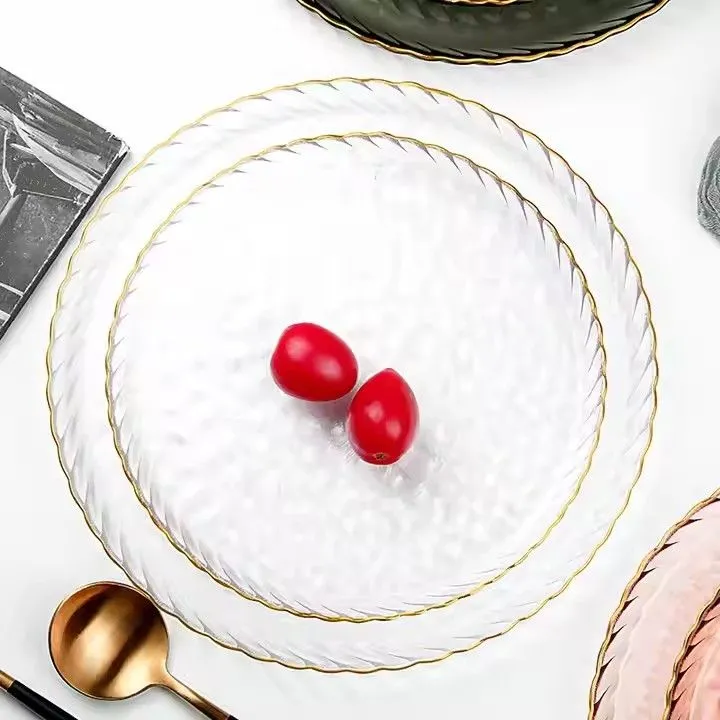 Wholesale Classic Clear 13 Inches Charger Plates Wedding Gold Rim Charger Plate Glass Plates