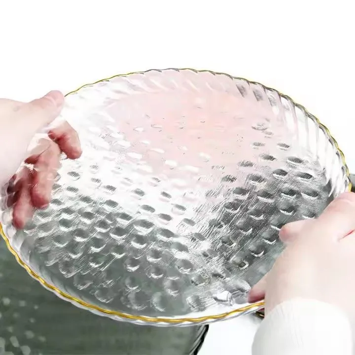 Wholesale Classic Clear 13 Inches Charger Plates Wedding Gold Rim Charger Plate Glass Plates