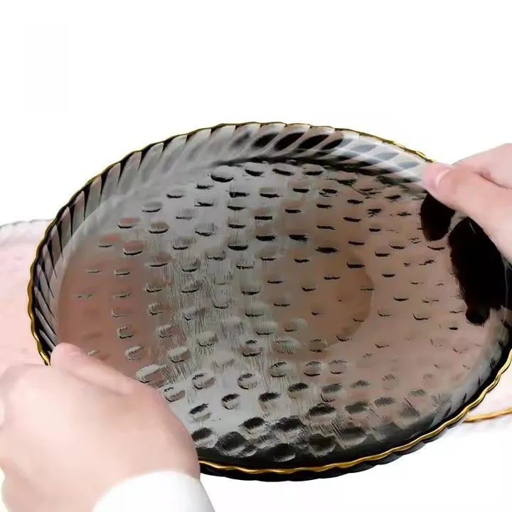 Wholesale Classic Clear 13 Inches Charger Plates Wedding Gold Rim Charger Plate Glass Plates