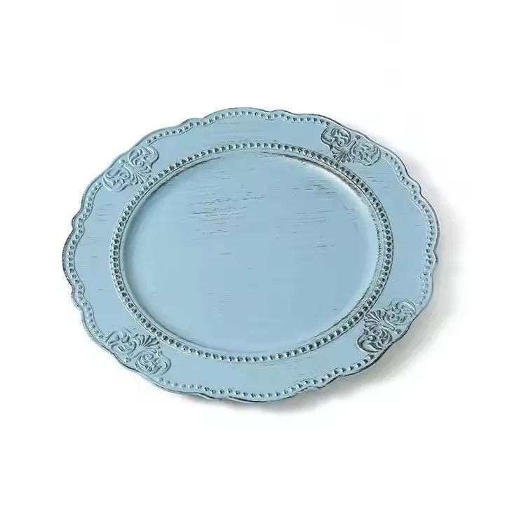 Wholesale Retro Style Plastic Charger Plates for Wedding Elegant Charger Plates Decor White Blue Round Charger Plates