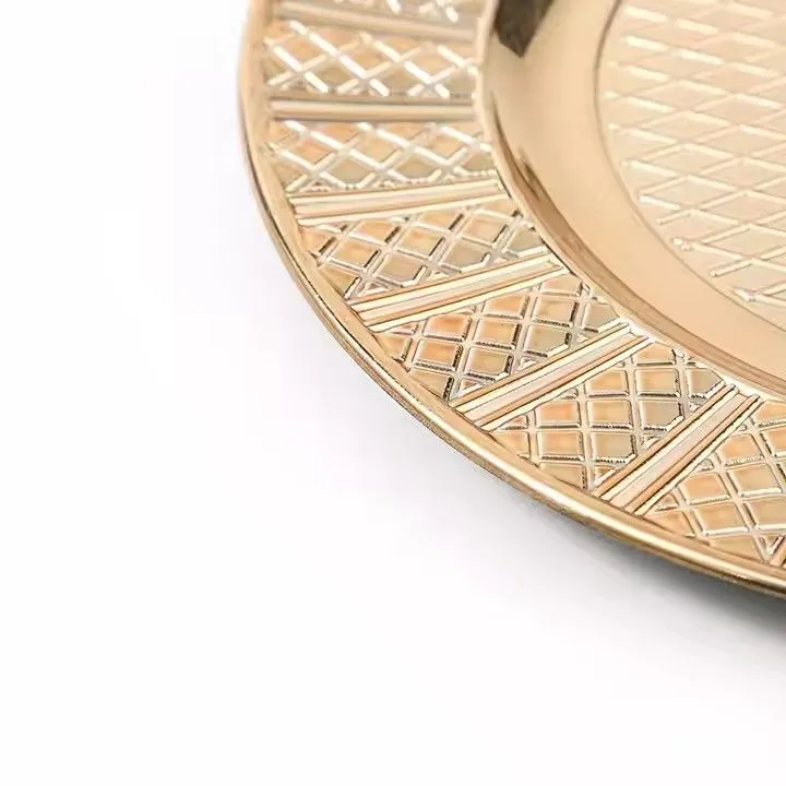 High Quality Gold Plastic Chargers for Weddings and Restaurants-Hotel Dinner Under Plates