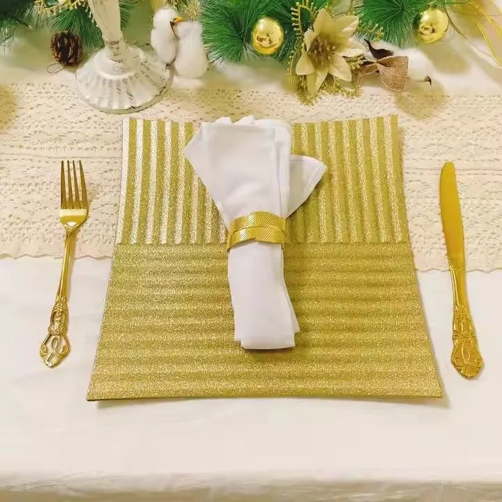 New Style Simple Gold Square Stripe Shape Plastic Plate Wedding Event Party Dining Room Charger Plate