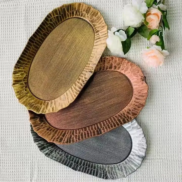 Wholesale Disposable Rectangle Oval Gold Charger Plates Sustainable Plastic Europe Wedding Parties Events Solid Fruit Plate