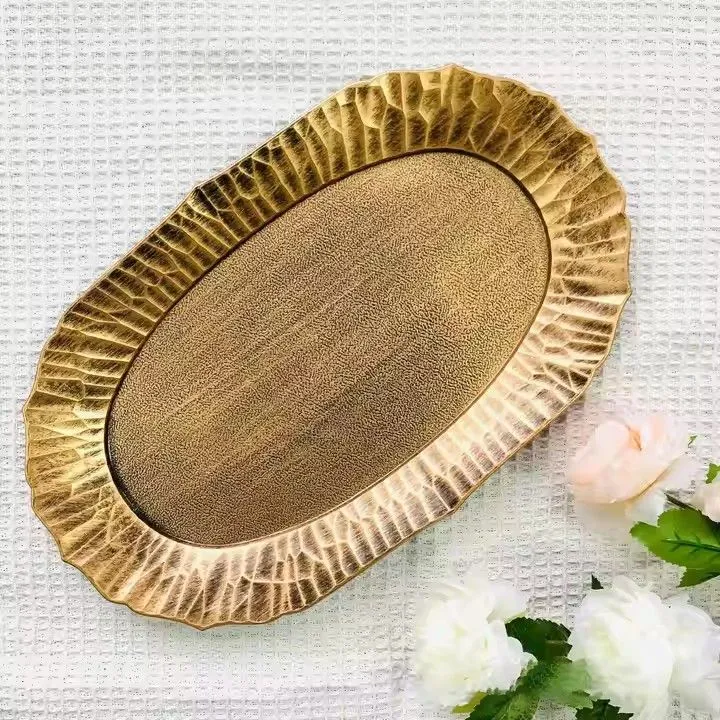 Wholesale Disposable Rectangle Oval Gold Charger Plates Sustainable Plastic Europe Wedding Parties Events Solid Fruit Plate