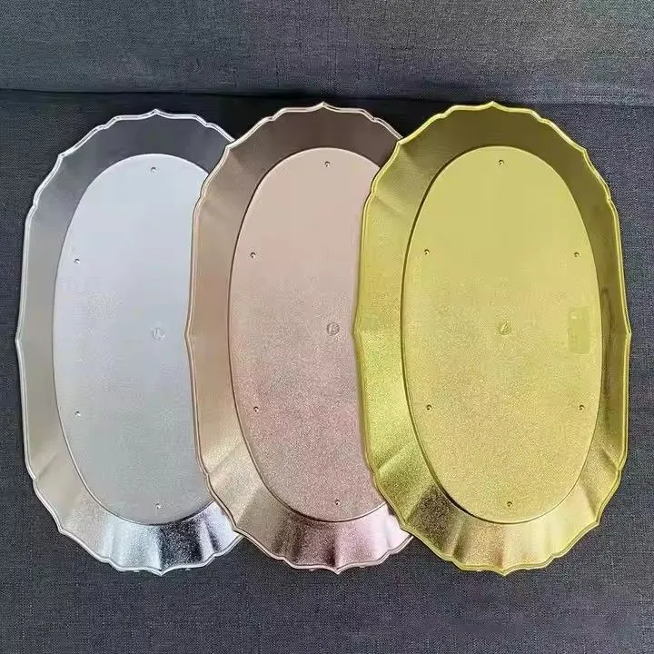 Wholesale Disposable Rectangle Oval Gold Charger Plates Sustainable Plastic Europe Wedding Parties Events Solid Fruit Plate