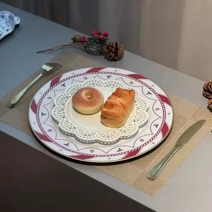 Wholesale Disposable Charger Plate Classic UV Christmas Printing Hotel Holiday Party Restaurant Decorative Fruit Plate