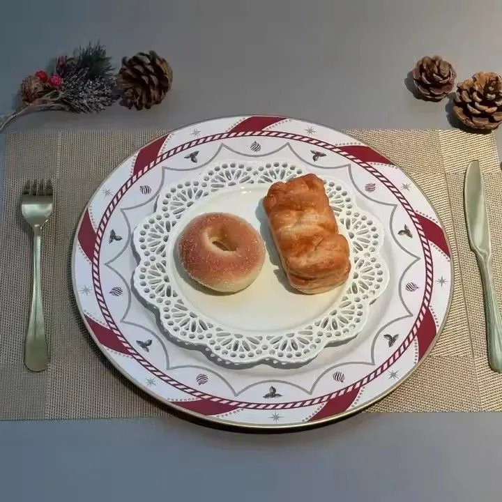 Wholesale Disposable Charger Plate Classic UV Christmas Printing Hotel Holiday Party Restaurant Decorative Fruit Plate