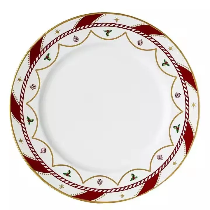 Wholesale Disposable Charger Plate Classic UV Christmas Printing Hotel Holiday Party Restaurant Decorative Fruit Plate