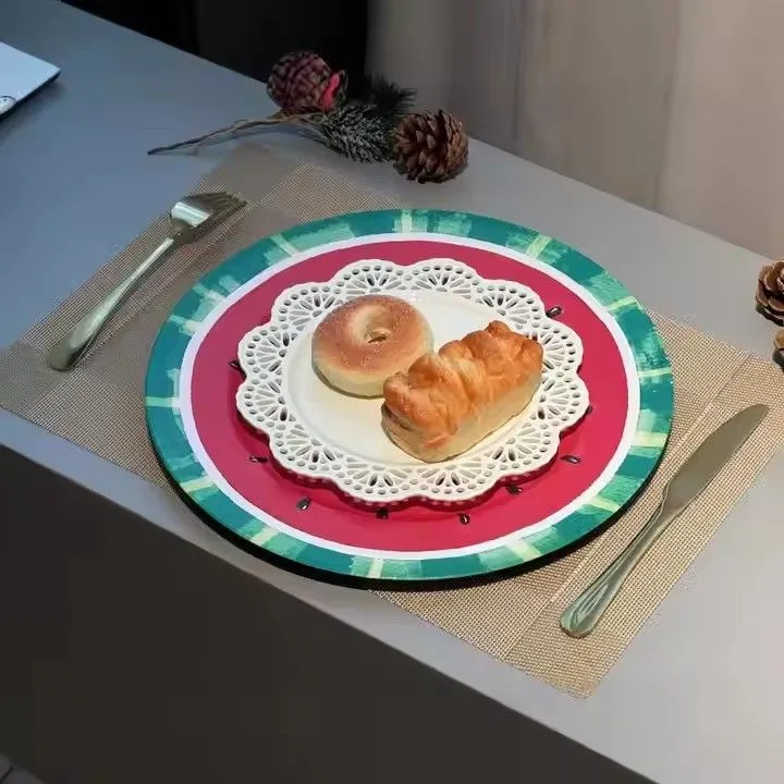 European Christmas Wedding Hotel Decorative Plate Dish Modern Style Plastic Charger Plate UVPrint Cross-Border Wholesale