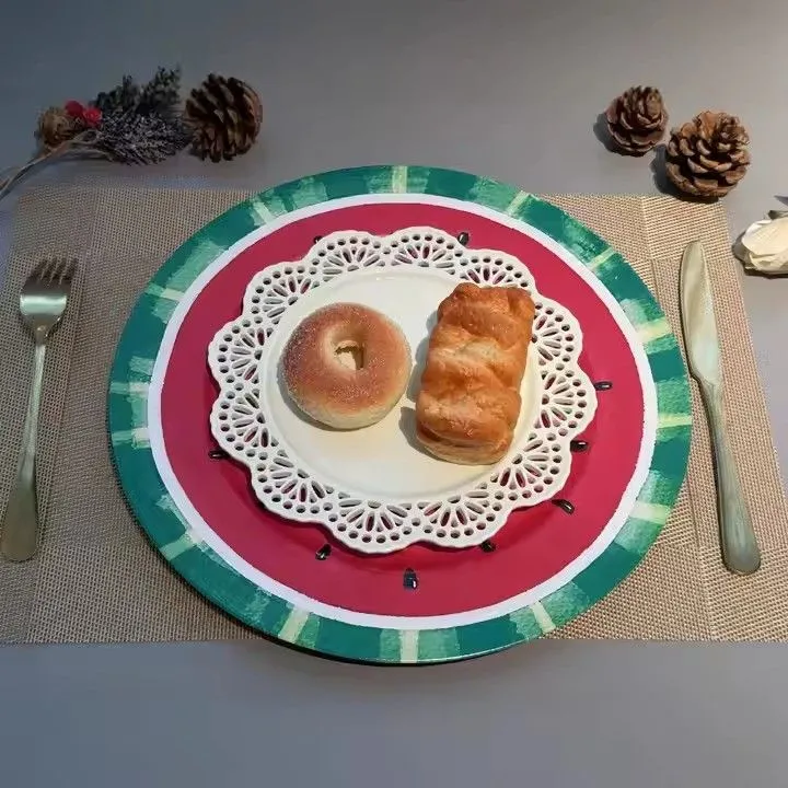 European Christmas Wedding Hotel Decorative Plate Dish Modern Style Plastic Charger Plate UVPrint Cross-Border Wholesale